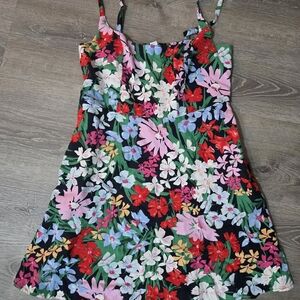Old Navy Black Floral Midi Dress with Red, Pink & Green- Large